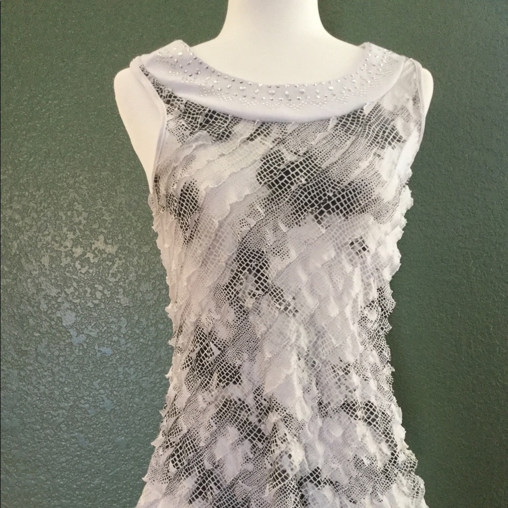 Ashley J Ruffled Sleeveless Top with Jeweled Neck